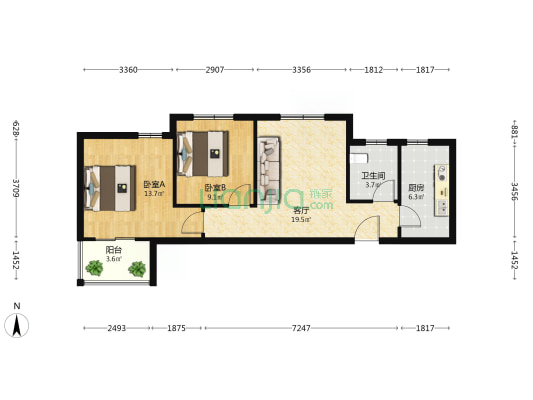 鸿岭花园西区 2室1厅1卫 85平方