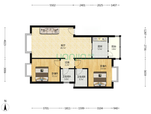 三和人家 2室1厅2卫 88平方