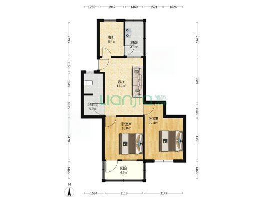 老黄校家属院 2室2厅1卫 66平方