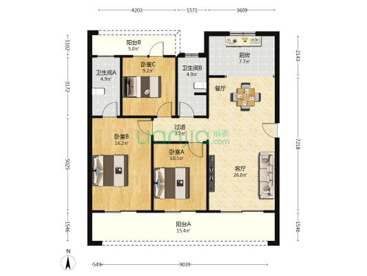 溪境天澄 3室1厅2卫 129平方