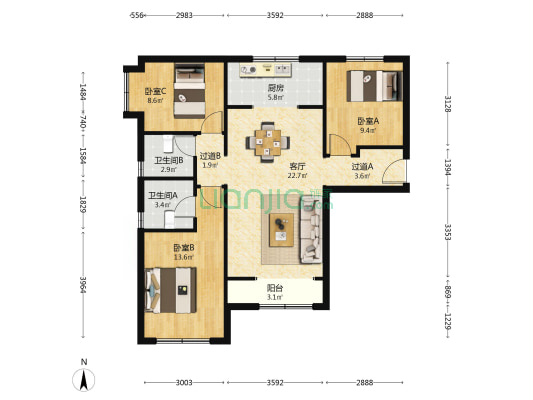 此房中间楼层，采光视野好，配套设施齐全 交通便利。-户型图