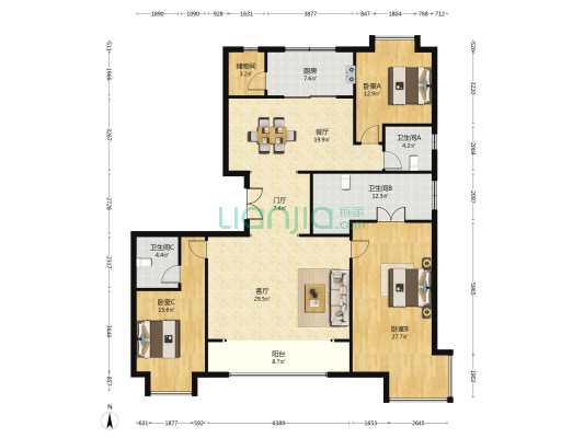 滨河金茂府 3室2厅3卫 212平方