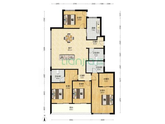 澄虹府 4室1厅3卫 170平方