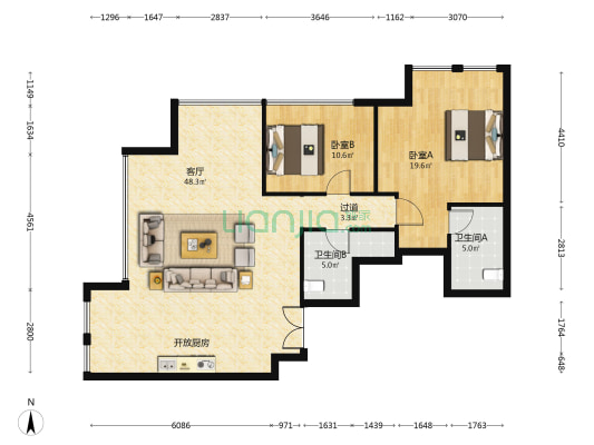 卡地亚花园城天际 2室1厅2卫 139平方