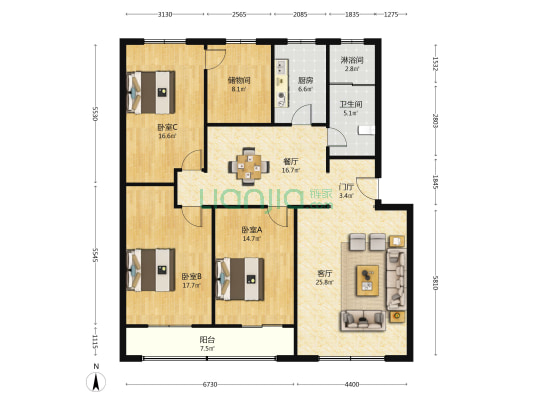 此房板楼，中间楼层，房本满二。-户型图