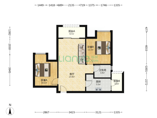 保亿湖山鹿鸣一期 2室1厅1卫 73平方