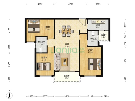 万城皇冠豪苑 3室1厅2卫 110平方