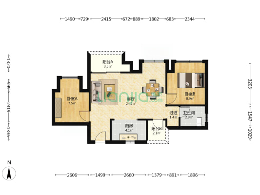 天宸誉璟 2室1厅1卫 62平方