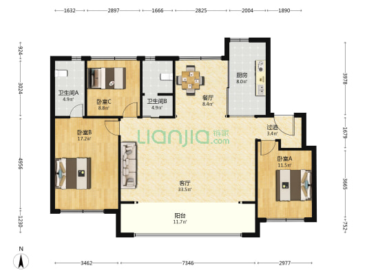 森林公园棠悦 3室2厅2卫 136平方