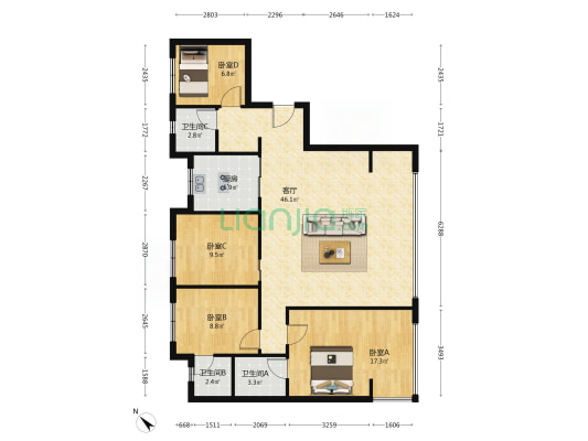 锦发广场锦江九悦南区 4室1厅3卫 135平方