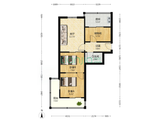 英雄山路44号 2室1厅1卫 64平方