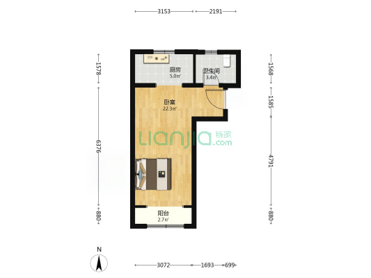 樱花北街9号院 1室0厅1卫 49平方