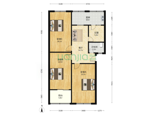 文化宫路130号 3室1厅1卫 89平方