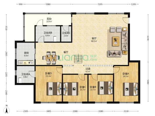 新加坡商业街147号 4室1厅3卫 158平方