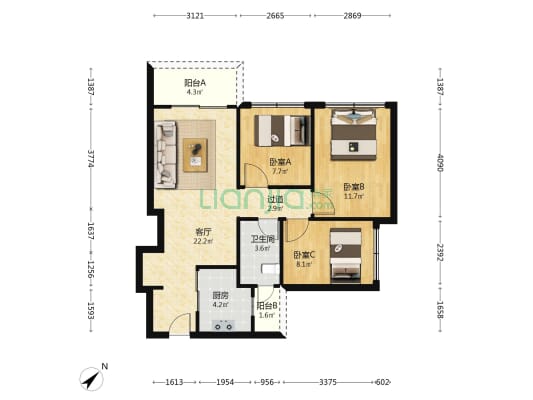 中海新都荟 3室1厅1卫 84平方