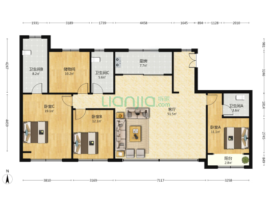 龙湖·天奕 3室1厅3卫 183平方
