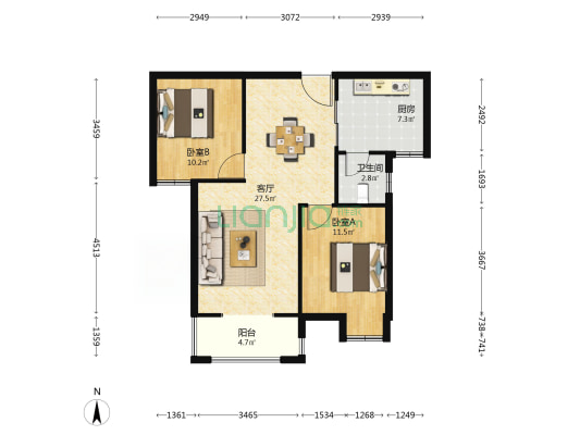 江夏府馨园 2室1厅1卫 90平方