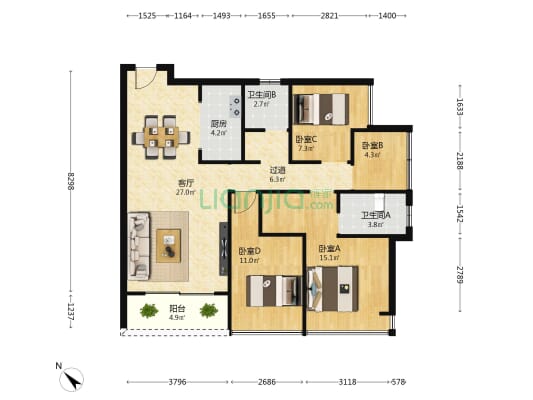 大华好益康高景花园 4室1厅2卫 106平方
