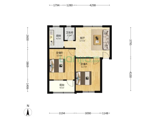 邮电宿舍 2室1厅1卫 66平方