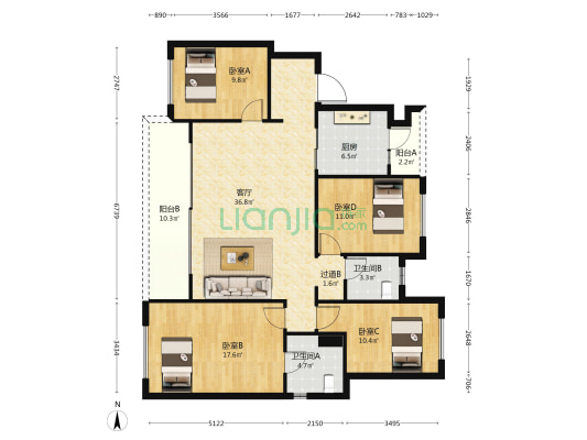 龙湖天曜昱府三组团 4室1厅2卫 126平方