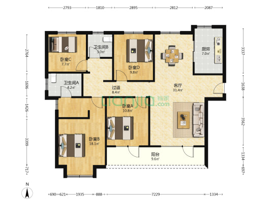 朗诗世纪绿郡 4室1厅2卫 144平方