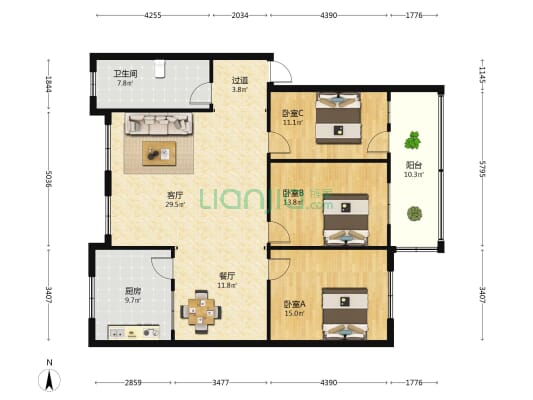 新世纪家属院 3室2厅1卫 133平方