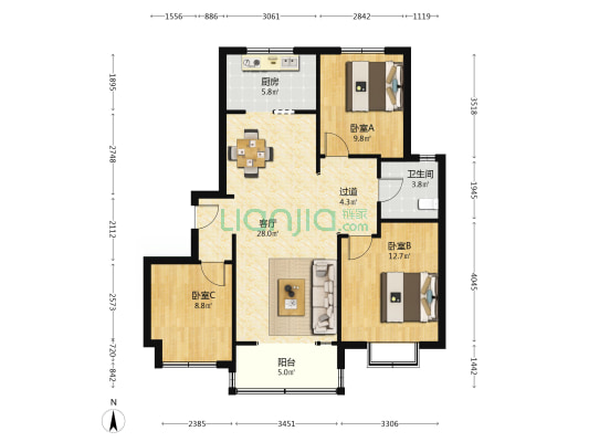 山钢锦程园 3室1厅1卫 109平方