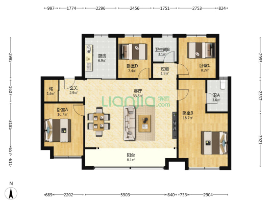 万科北宸之光A3翠园 4室1厅2卫 141平方