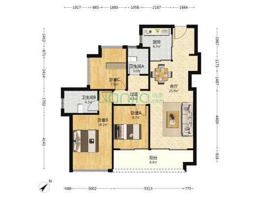 华润云上润府 3室1厅2卫 98平方