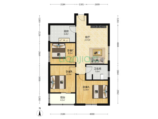 人民南路三段16号 3室1厅1卫 87平方