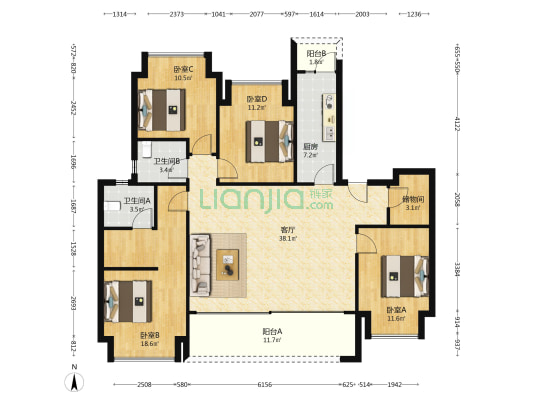 北辰悦来壹号璟御 4室1厅2卫 147平方