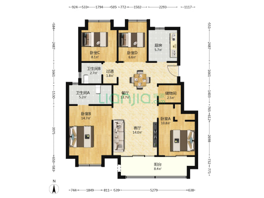 东原印澜湾 4室2厅2卫 117平方