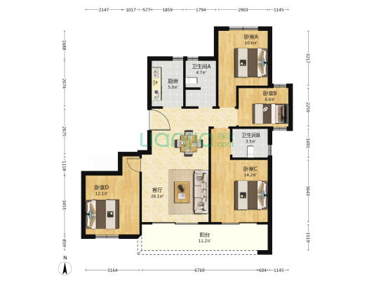 广丰家园 4室1厅2卫 136平方