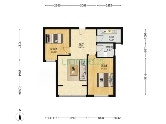 翔云北里建欣园 2室1厅1卫 84平方