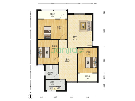 美丰苑B区 3室2厅1卫 111平方