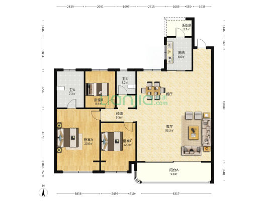 中海天府里领峯 3室1厅2卫 174平方