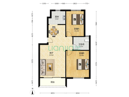 祥运花苑 2室1厅1卫 91平方