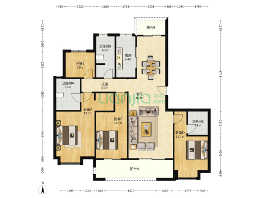豪门府邸 4室1厅3卫 167平方