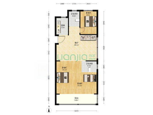 文蔚里 3室1厅2卫 120平方