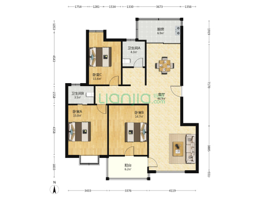 八菱华庄 3室1厅2卫 137平方