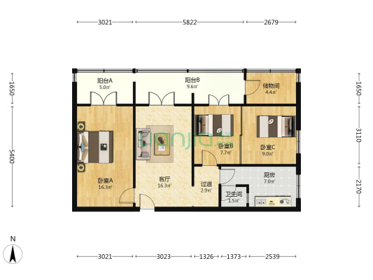 尚俭路540号 3室1厅1卫 84平方