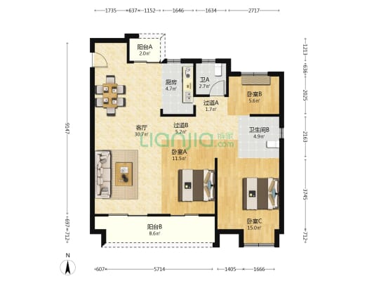 翡丽和鸣 3室1厅2卫 120平方