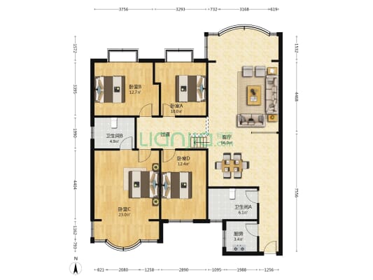 爱地林苑 4室1厅2卫 161平方
