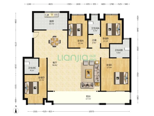 建发御珑湾 4室1厅3卫 185平方