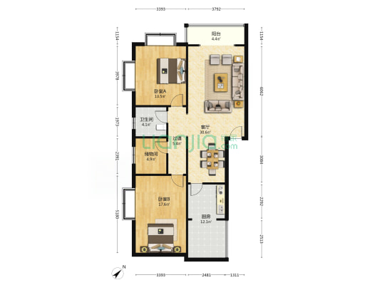 亲水映象 2室1厅1卫 106平方