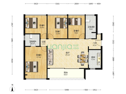 粤港湾华堂里·3号 4室1厅2卫 130平方