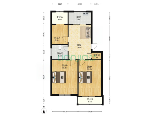 南肖墙7号 3室1厅1卫 96平方