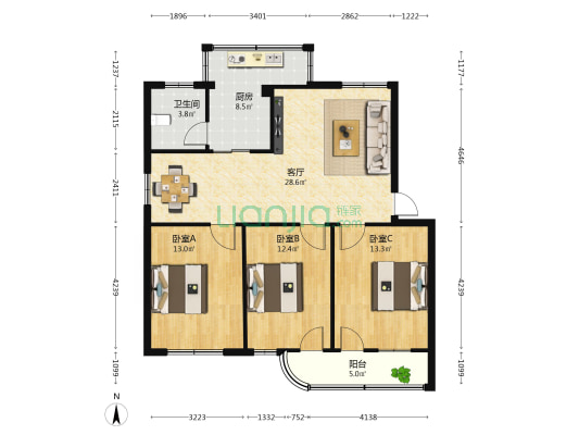 屋仔村 3室1厅1卫 96平方