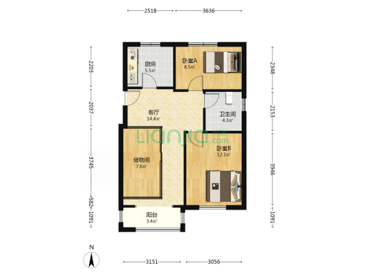 馨梅福苑西区 2室1厅1卫 88平方