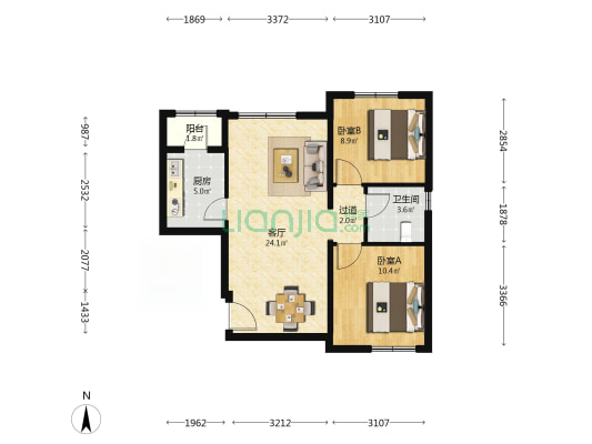 金驹家园D区 2室1厅1卫 80平方